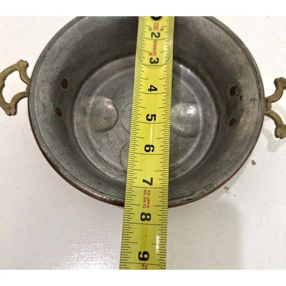 Antique French Copper Brass Handled Egg Poacher Escargot Pan 5 Hole